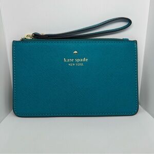 Kate Spade Wristlet Pouch Wallet Leather Teal Gold 8x5 Inches